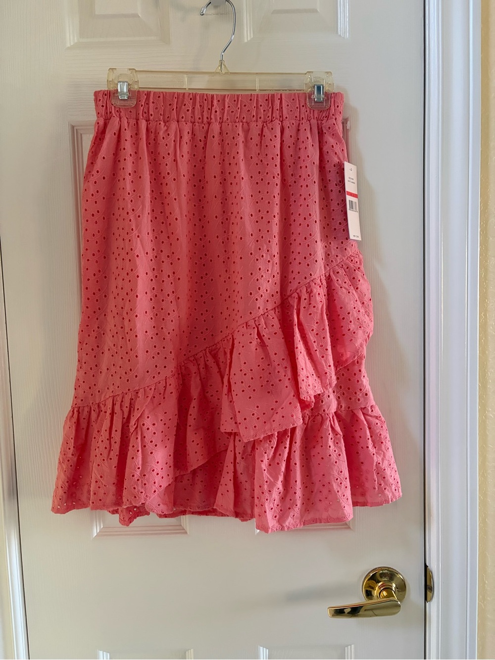 Nanette Lepore Coral Eyelet Ruffle A-Line Skirt